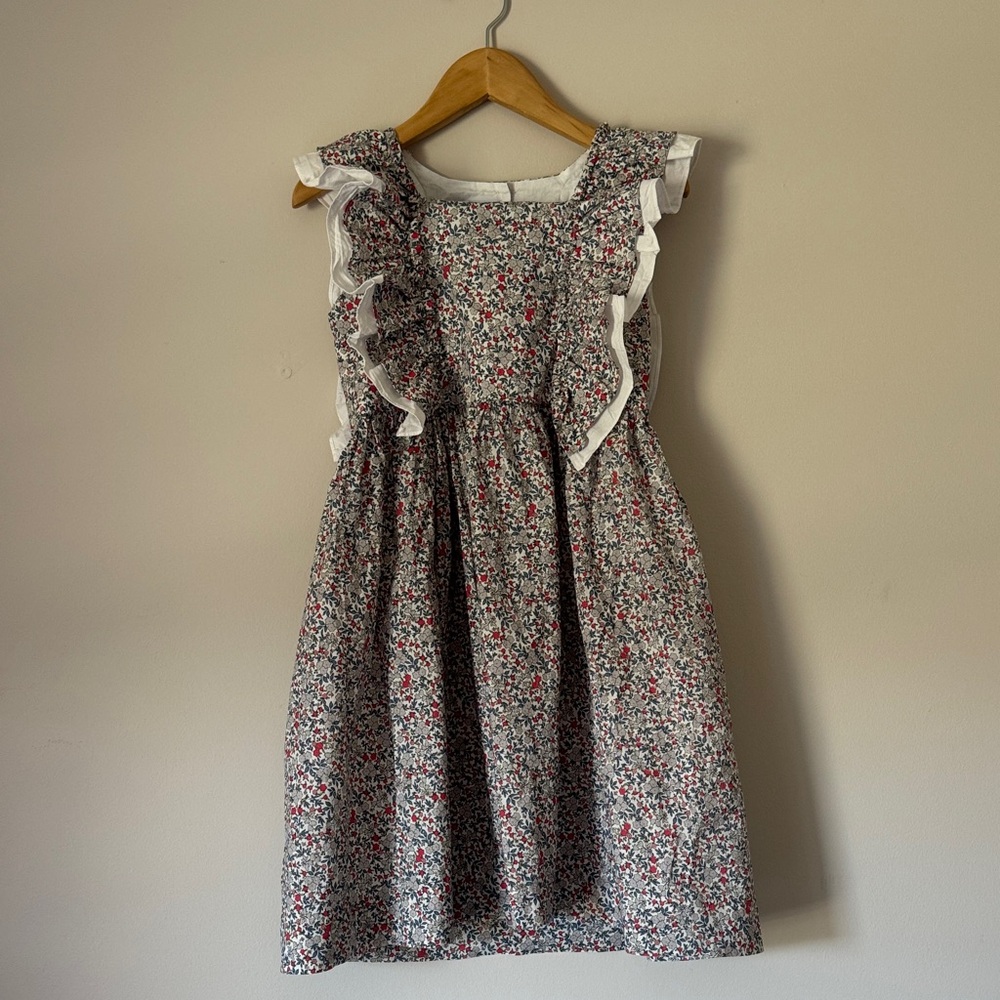 bella bliss Floral Ruffle-Trim Dress - White, Red & Green